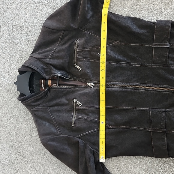 DANIER Leather Brown Suede Zippered Jacket With Zippers and Ribbed Waist - Picture 8 of 9